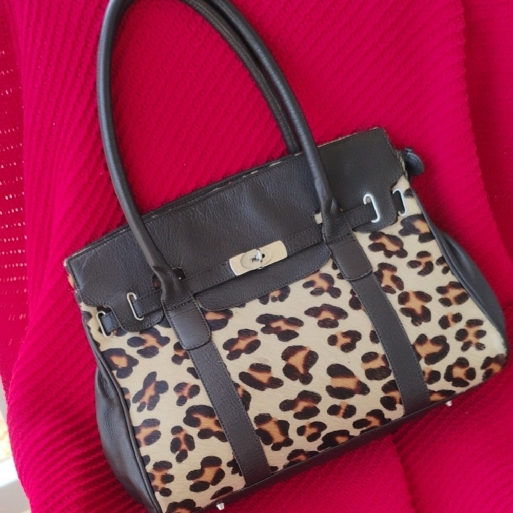 Jil Sander GoJi Brown Leather And Calfhair Animal Print Shoulder Bag